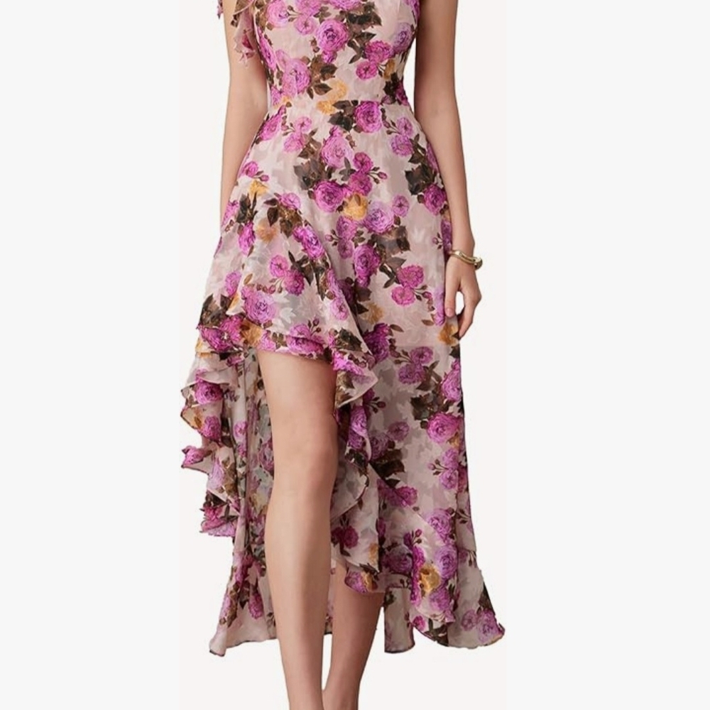 Grace Karin One Shoulder Floral Dress - Pink and Purple